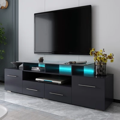 ModernLuxe Modern Stylish Functional TV Stand With Color Changing LED Lights High Gloss TV Cabinet 12 ModernLuxe Modern Stylish Functional TV Stand With Color Changing LED Lights High Gloss TV Cabinet - Image 10