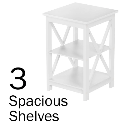 Lavish Home End Table With 2 Shelves And X-Leg Design, White 4 Lavish Home End Table With 2 Shelves And X-Leg Design, White - Image 2