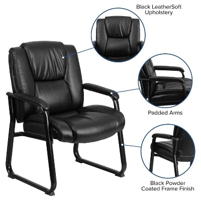 Emma And Oliver 500 Lb. Big & Tall Black LeatherSoft Tufted Side Chair With Sled Base 4 Emma And Oliver 500 Lb. Big & Tall Black LeatherSoft Tufted Side Chair With Sled Base - Image 2