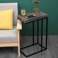 Breeze Casual C Shaped End Table Metal Frame Rustic Brown - Proman Products -Homcom Furniture Shop GUEST 4851e11a 83bb 49d3 b741 e7166064b727