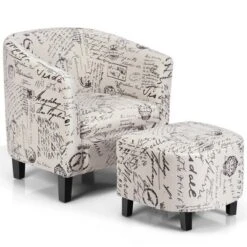 Costway Barrel Modern Accent Tub Upholstered Chair French Print W/ Ottoman 14 Costway Barrel Modern Accent Tub Upholstered Chair French Print W/ Ottoman -Homcom Furniture Shop GUEST 485ccb98 d79d 4129 a2df a429b0dc451d