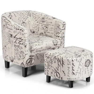 Costway Barrel Modern Accent Tub Upholstered Chair French Print W/ Ottoman 6 Costway Barrel Modern Accent Tub Upholstered Chair French Print W/ Ottoman - Image 4