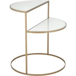 Kensington Hill Modern 2-Tier Half-Moon Gold Accent Side End Table 25" X 22 1/4" White Tempered Glass For Living Room Bedroom Home -Homcom Furniture Shop GUEST 4f09307c e9d1 4254 83e2 0e2e3d17ee78