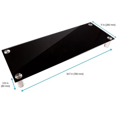 Monoprice Large Multimedia Desktop Stand - Black Glass (30.8 X 11in) Stand & Riser, Desktop TV Stand, Dual Monitors W/ Height Adjustable Legs 6 Monoprice Large Multimedia Desktop Stand - Black Glass (30.8 X 11in) Stand & Riser, Desktop TV Stand, Dual Monitors W/ Height Adjustable Legs - Image 4