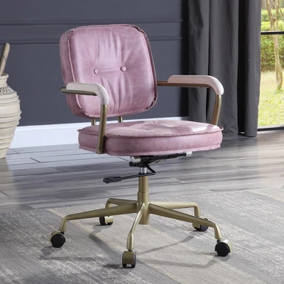 Simple Relax Top Grain Leather Office Chair With Armrests In Pink And Gold 3 Simple Relax Top Grain Leather Office Chair With Armrests In Pink And Gold