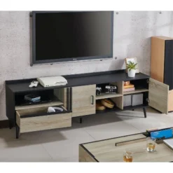 Dominique TV Stand For TVs Up To 78" Black/White Oak - MiBasics -Homcom Furniture Shop GUEST 56eab7f7 10b6 4c2b 8e8d 904b8b779aba