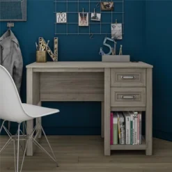 Little Seeds Sierra Ridge Levi Single Pedestal Kids’ Desk, Light Walnut