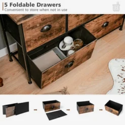 Costway 5-Drawer Dresser Fabric Storage Tower W/wooden Top Chest Organizer Rustic Brown -Homcom Furniture Shop GUEST 59eddb3a dec1 4dc4 a50f 364d9c4947ef