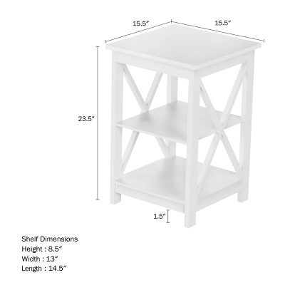 Lavish Home End Table With 2 Shelves And X-Leg Design, White 3 Lavish Home End Table With 2 Shelves And X-Leg Design, White
