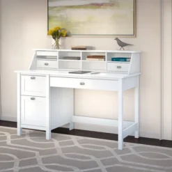 Broadview Computer Desk With 2 Drawer Pedestal And Organizer Pure White - Bush Furniture