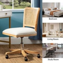 Crisolina Office Task Chair With Rattan Back Height-adjustable Computer Desk Chair Swivel | Karat Home-Linen -Homcom Furniture Shop GUEST 5c97b609 730b 47cc 9779 b41ea52bb0d8