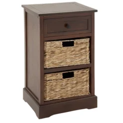 Wooden Side Chest With Wicker Drawers Brown - Olivia & May