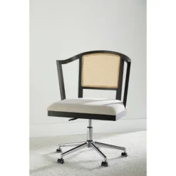 Archie Two Toned Cane Office Chair Black With Natural Cane - Abbyson Living