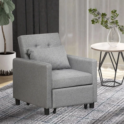 HOMCOM Convertible Sofa Lounger Chair Bed Multi-Functional Sleeper Recliner With Tufted Upholstered Fabric, Adjustable Angle Backrest, Pillow, Gray 3 HOMCOM Convertible Sofa Lounger Chair Bed Multi-Functional Sleeper Recliner With Tufted Upholstered Fabric, Adjustable Angle Backrest, Pillow, Gray