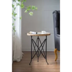 Classic Vintage Wood And Metal Round Side Table Natural/Black - A&B Home -Homcom Furniture Shop GUEST 5fc9ae17 08c1 48b7 b119 5af43fe98008