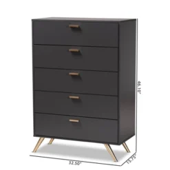 Kelson Wood 5 Drawer Chest Dark Gray/Gold - Baxton Studio -Homcom Furniture Shop GUEST 620cb158 c1c7 47ab a28f 4f5841e83382