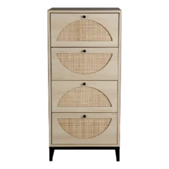 Arina Farmhouse Natural Rattan Vertical 4 Drawers Dresser - Maison Boucle -Homcom Furniture Shop GUEST 6279d38e 8513 490e 9e0c 97186e9f0310