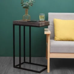 Breeze Casual C Shaped End Table Metal Frame Rustic Brown - Proman Products -Homcom Furniture Shop GUEST 63abf3e2 afd5 4e72 967e c7217c4c5933