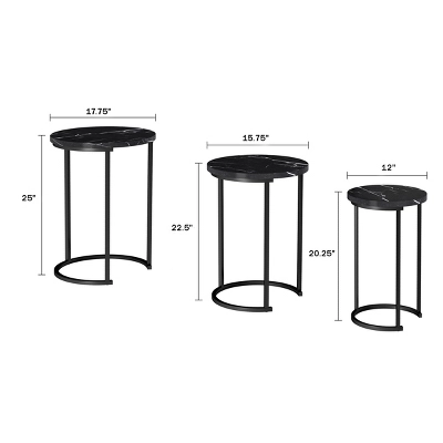 Hastings Home End Tables With Faux Marble Top And Black Metal Base Nesting Tables, Black, Set Of 3 3 Hastings Home End Tables With Faux Marble Top And Black Metal Base Nesting Tables, Black, Set Of 3