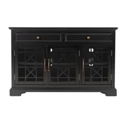 2 Drawer Wooden Media TV Stand For TVs Up To 50" With 3 Doors And X Motif Details Brown - Benzara