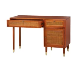 Allen Desk With Faux Rattan Front Accents Walnut - Angelo:HOME -Homcom Furniture Shop GUEST 69c58d2a 1ccd 4bd5 be67 49dde9a23cdf