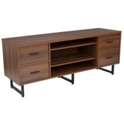 Cambridge Three Shelf And Four Drawer TV Stand For TVs Up To 65" With Square Metal Legs Rustic - Merrick Lane -Homcom Furniture Shop GUEST 6bbb2a9d 6697 485a ba50 fe50c56cf711
