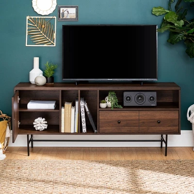 Modern Vinyl Record Player Storage TV Stand For TVs Up To 65" Dark Walnut - Saracina Home 12 Modern Vinyl Record Player Storage TV Stand For TVs Up To 65" Dark Walnut - Saracina Home - Image 10