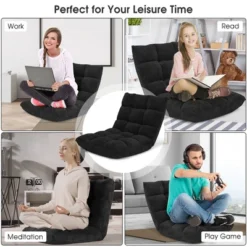 Costway Adjustable 14-Position Floor Chair Folding Lazy Gaming Sofa Chair Cushioned-Black -Homcom Furniture Shop GUEST 70d57811 aa61 473d b682 8af985f822ea