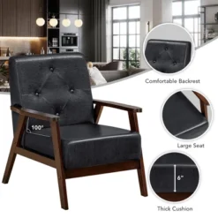 Costway Classic Accent Chair PU Leather Armchair W/Rubber Wood Legs & Button Tufted Back -Homcom Furniture Shop GUEST 71f1b9f9 d9f9 4f00 b649 37bc425dda56