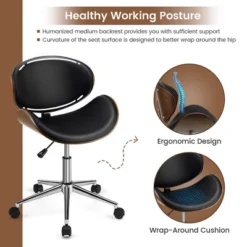 Costway Adjustable Leather Office Chair Swivel Bentwood Desk Chair W/Curved Seat -Homcom Furniture Shop GUEST 74d90c9e 3486 4424 bdc2 0709a0266c68