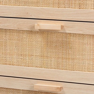 Sebille Wood With Natural Rattan 3 Drawer Storage Chest Light Brown - Baxton Studio 6 Sebille Wood With Natural Rattan 3 Drawer Storage Chest Light Brown - Baxton Studio - Image 4