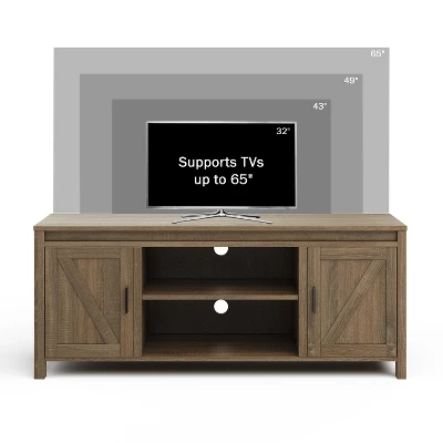 65-inch TV Stand – 2-Door Entertainment Center, Adjustable Media Console Shelves, Cable Management And Farmhouse Style By Lavish Home (Gray Woodgrain) 5 65-inch TV Stand – 2-Door Entertainment Center, Adjustable Media Console Shelves, Cable Management And Farmhouse Style By Lavish Home (Gray Woodgrain) - Image 3