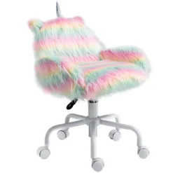 HOMCOM Fluffy Unicorn Office Chair With Mid-Back And Armrest Support, 5 Star Swivel Wheel White Base, Rainbow -Homcom Furniture Shop GUEST 7d6483f4 b8d3 4b8c 9159 8b7740462a3f