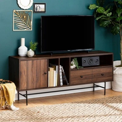 Modern Vinyl Record Player Storage TV Stand For TVs Up To 65" Dark Walnut - Saracina Home 3 Modern Vinyl Record Player Storage TV Stand For TVs Up To 65" Dark Walnut - Saracina Home