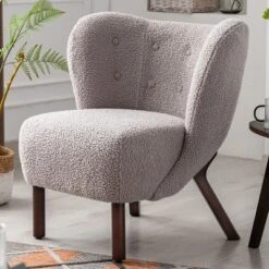 Modern Accent Chair Lambskin Wingback Tufted Side Chair With Solid Wood Legs-ModernLuxe -Homcom Furniture Shop GUEST 7eb5f8fb 75f4 412e 95f7 b923dcc8462c
