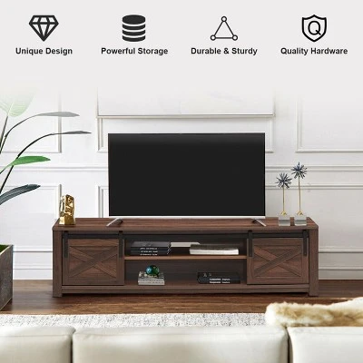 Costway Sliding Barn Door TV Stand For TV's Up To 65'' Storage Shelf Entertainment Center 8 Costway Sliding Barn Door TV Stand For TV's Up To 65'' Storage Shelf Entertainment Center - Image 6