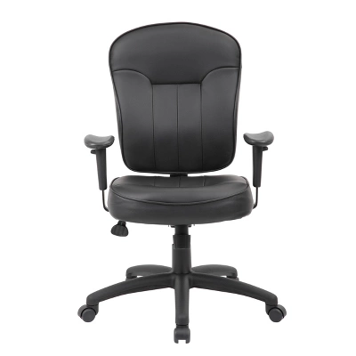 Leather Task Chair With Adjustable Arms Black - Boss Office Products 4 Leather Task Chair With Adjustable Arms Black - Boss Office Products - Image 2