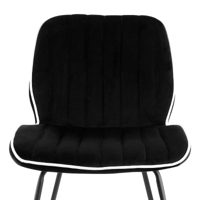 Elama 2 Piece Velvet Tufted Chair In Black With Black Metal Legs 4 Elama 2 Piece Velvet Tufted Chair In Black With Black Metal Legs - Image 2