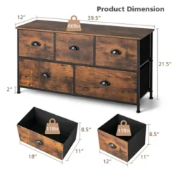 Costway 5-Drawer Dresser Fabric Storage Tower W/wooden Top Chest Organizer Rustic Brown -Homcom Furniture Shop GUEST 838677bb d232 4ed2 97be 3e0d6edd2b19