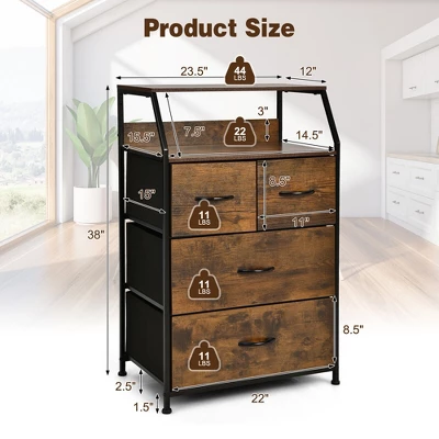 Costway 4 Drawer Dresser Tall Wide Storage Organizer Unit W/ Wooden Top Fabric Bins 3 Costway 4 Drawer Dresser Tall Wide Storage Organizer Unit W/ Wooden Top Fabric Bins