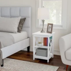 Lavish Home End Table With 2 Shelves And X-Leg Design, White 13 Lavish Home End Table With 2 Shelves And X-Leg Design, White -Homcom Furniture Shop GUEST 84e8966d 4d26 469d bea5 add6c8940ccd