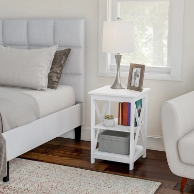Lavish Home End Table With 2 Shelves And X-Leg Design, White 7 Lavish Home End Table With 2 Shelves And X-Leg Design, White - Image 5