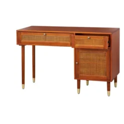 Allen Desk With Faux Rattan Front Accents Walnut - Angelo:HOME -Homcom Furniture Shop GUEST 86e4ef8c 4eab 4170 849b ca5c2d436f53