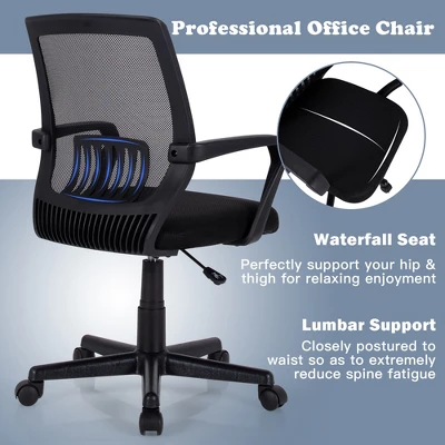 Costway Mid-Back Office Executive Chair Mesh Chair Height Adjustable W/ Lumbar Support 8 Costway Mid-Back Office Executive Chair Mesh Chair Height Adjustable W/ Lumbar Support - Image 6