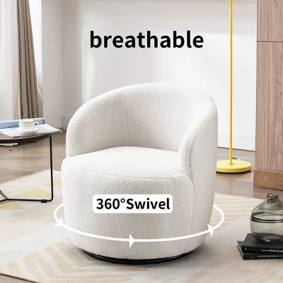 Bella Swivel Barrel Chair,2 Size Soft Touch Upholstered White Teddy Swivel Chair, Armrest 360° Swivel Nursery Chair-Maison Boucle 4 Bella Swivel Barrel Chair,2 Size Soft Touch Upholstered White Teddy Swivel Chair, Armrest 360° Swivel Nursery Chair-Maison Boucle - Image 2