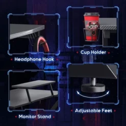 MOTPK Carbon Fiber Computer Gaming Desk With Raised Monitor Shelf, Built In Cup Holder, Headphone Hook, And Sturdy Y-Shaped Metal Frame -Homcom Furniture Shop GUEST 89c28fd6 3d5d 401c 8163 66b182c95619