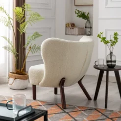 Modern Accent Chair Lambskin Wingback Tufted Side Chair With Solid Wood Legs-ModernLuxe -Homcom Furniture Shop GUEST 8c61879b 7fd6 4b6f bcca aef84bd72637