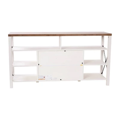 60" Brayden Modern Farmhouse TV Stand For TVs Up To 64" With Storage Cabinets White/Rustic Oak - Taylor & Logan 8 60" Brayden Modern Farmhouse TV Stand For TVs Up To 64" With Storage Cabinets White/Rustic Oak - Taylor & Logan - Image 6