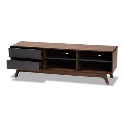2 Drawer Koji Two-Toned Wood TV Stand For TVs Up To 65" Gray/Walnut - Baxton Studio 3 2 Drawer Koji Two-Toned Wood TV Stand For TVs Up To 65" Gray/Walnut - Baxton Studio