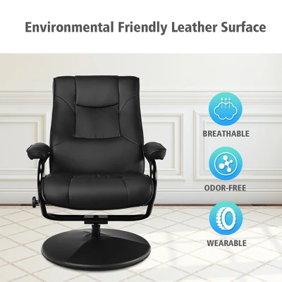 Costway Recliner Chair Swivel PU Leather Lounge Accent Armchair W/ Ottoman Black 9 Costway Recliner Chair Swivel PU Leather Lounge Accent Armchair W/ Ottoman Black - Image 7